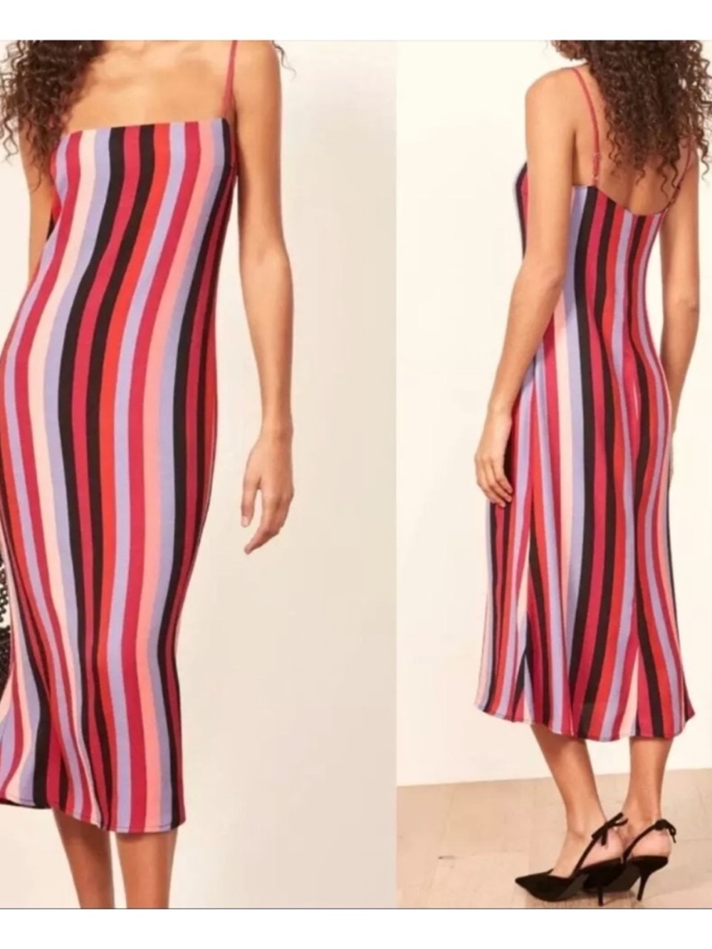 Reformation O Rosaly Isabel Multicolor Striped Slip midi Dress thin straps sz 0
